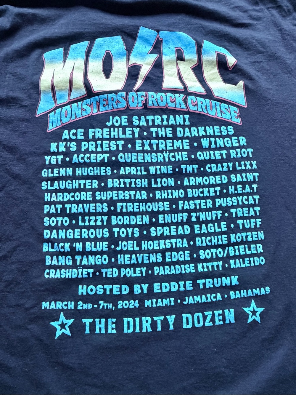 Gildan Navy Monsters of Rock Cruise Tee with Teal Print